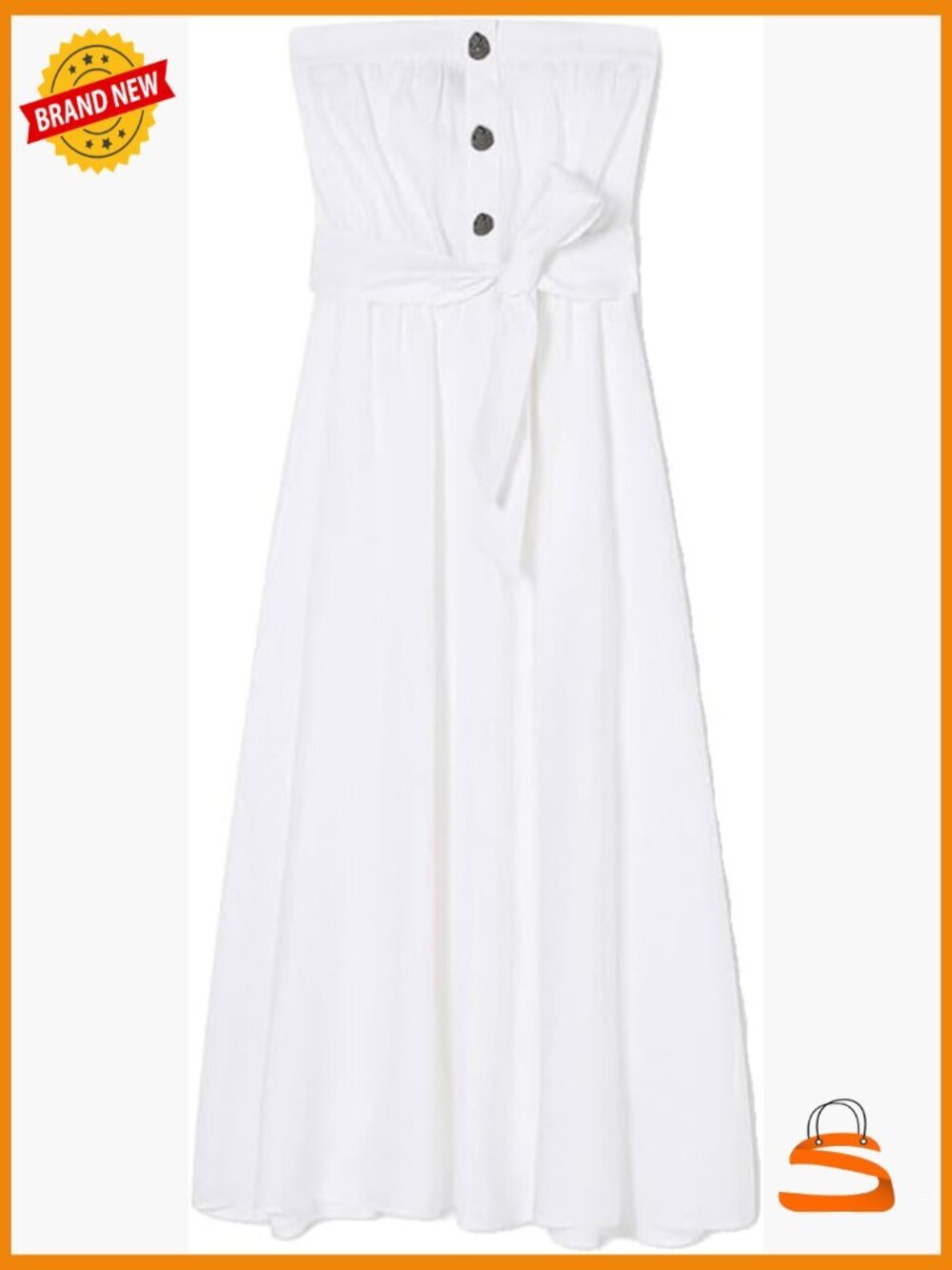 Women's Linen Poplin Strapless Maxi Dress Size XS-L Zip Back